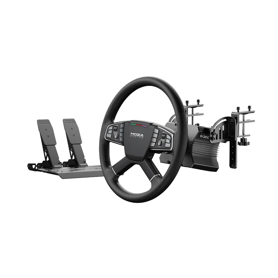 moza-racing-lkw-b-ndel-r5-wheelbase-tsw-lkw-lenkrad-sr-p-lite-pedale-komplettset image 1